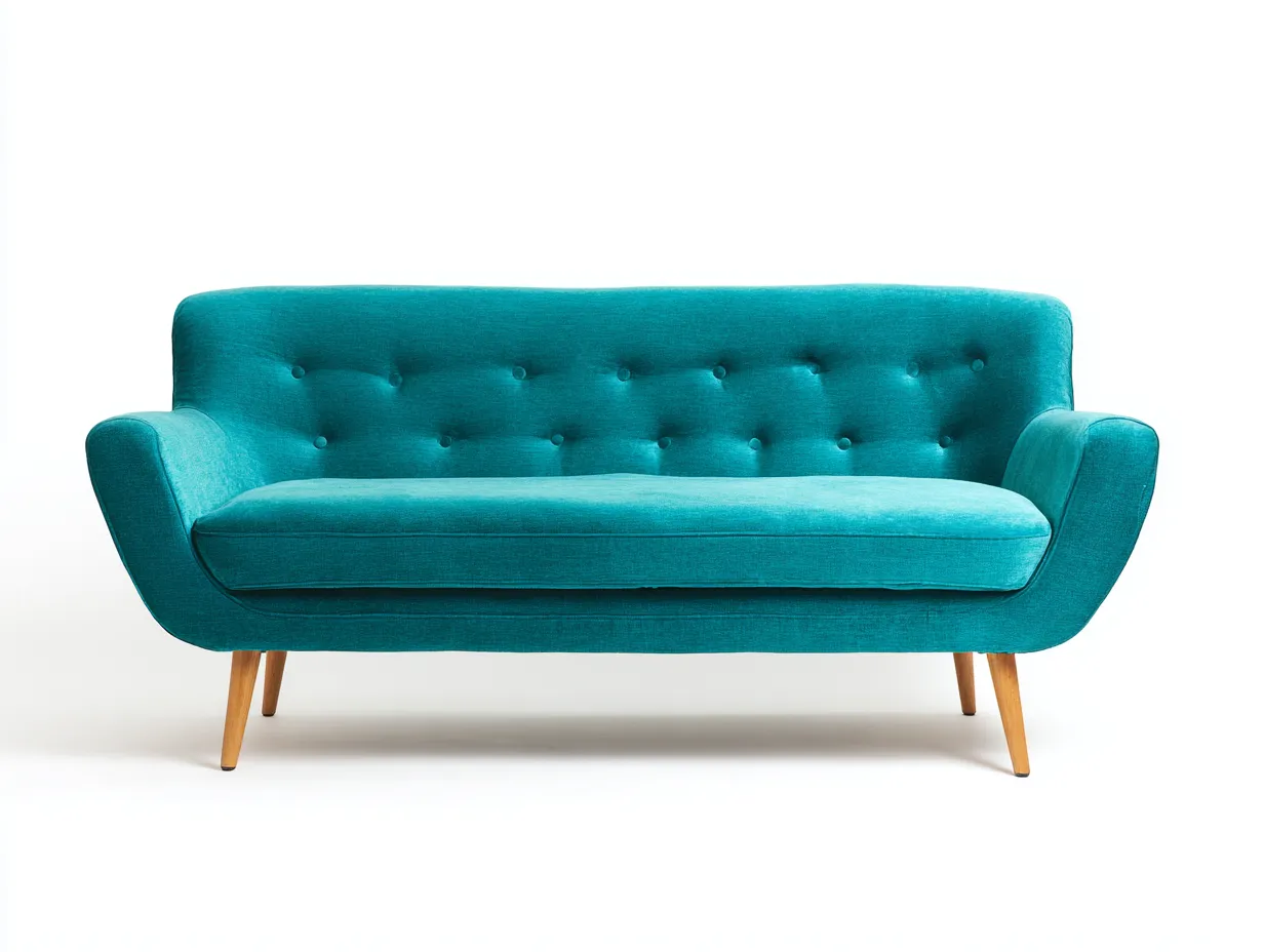 Sofá de Tres Plazas tapizado 206x84x81 cm - turquesa - para salón moderno con aire retro