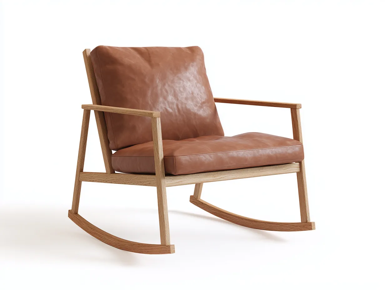 Silla Mecedora de cuero sintético 80x90x88 cm - marrón y roble natural - diseño abierto para salón
