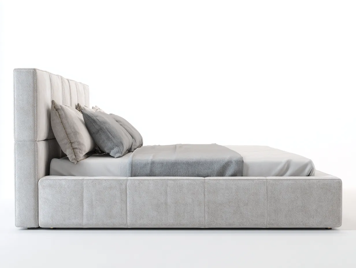 Cama Doble tapizada 200x160x118 cm - blanco roto - para dormitorio de estética contemporánea