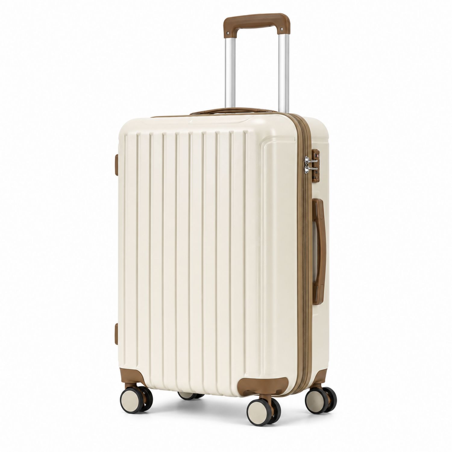 Maleta rígida color crema y marrón con 4 ruedas, 55cm