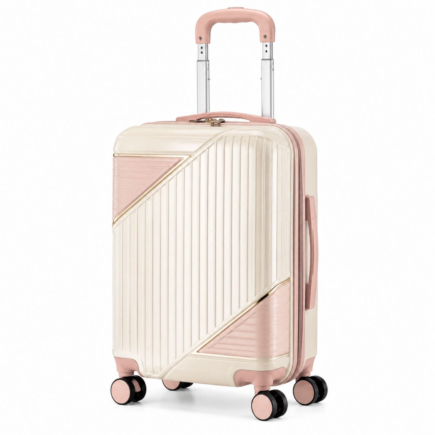 Maleta de Viaje Rígida Beige y Rosa 55cm 35L