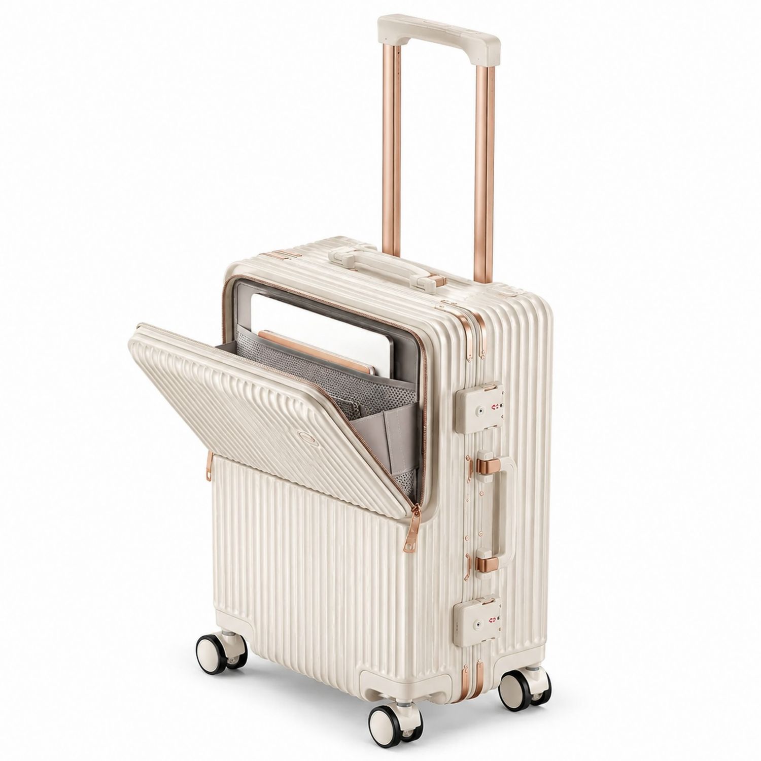 Maleta Rígida con Bolsillo Frontal Color Marfil 55cm