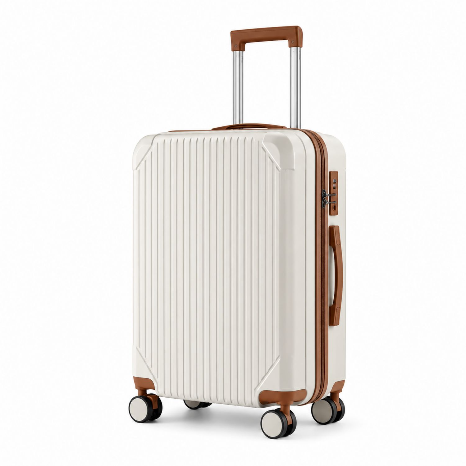 Maleta de Viaje Rígida Blanca con Detalles Marrones y Ruedas 55cm
