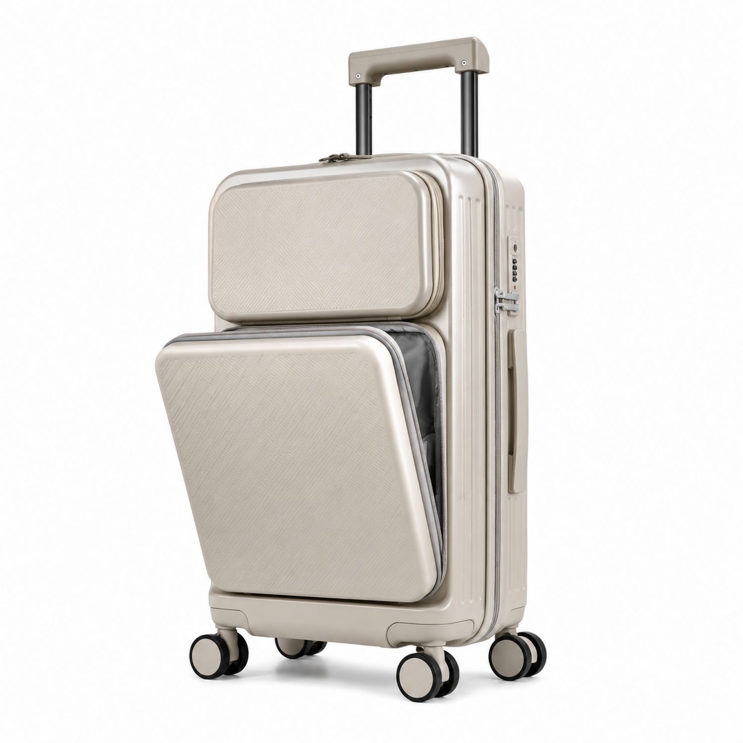 Maleta rígida beige 40L con ruedas giratorias