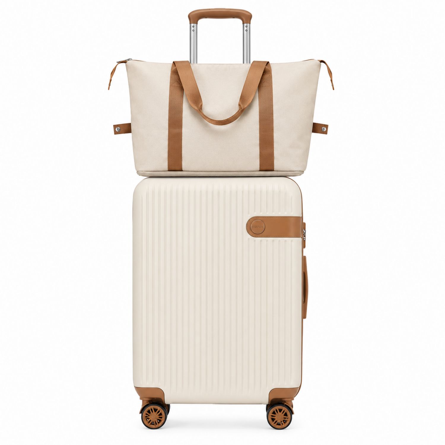 Maleta y Bolsa de Mano Beige con Detalles Marrones