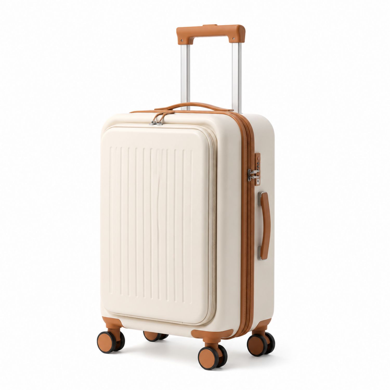 Maleta rígida color crema con ruedas giratorias y cierre TSA 35L
