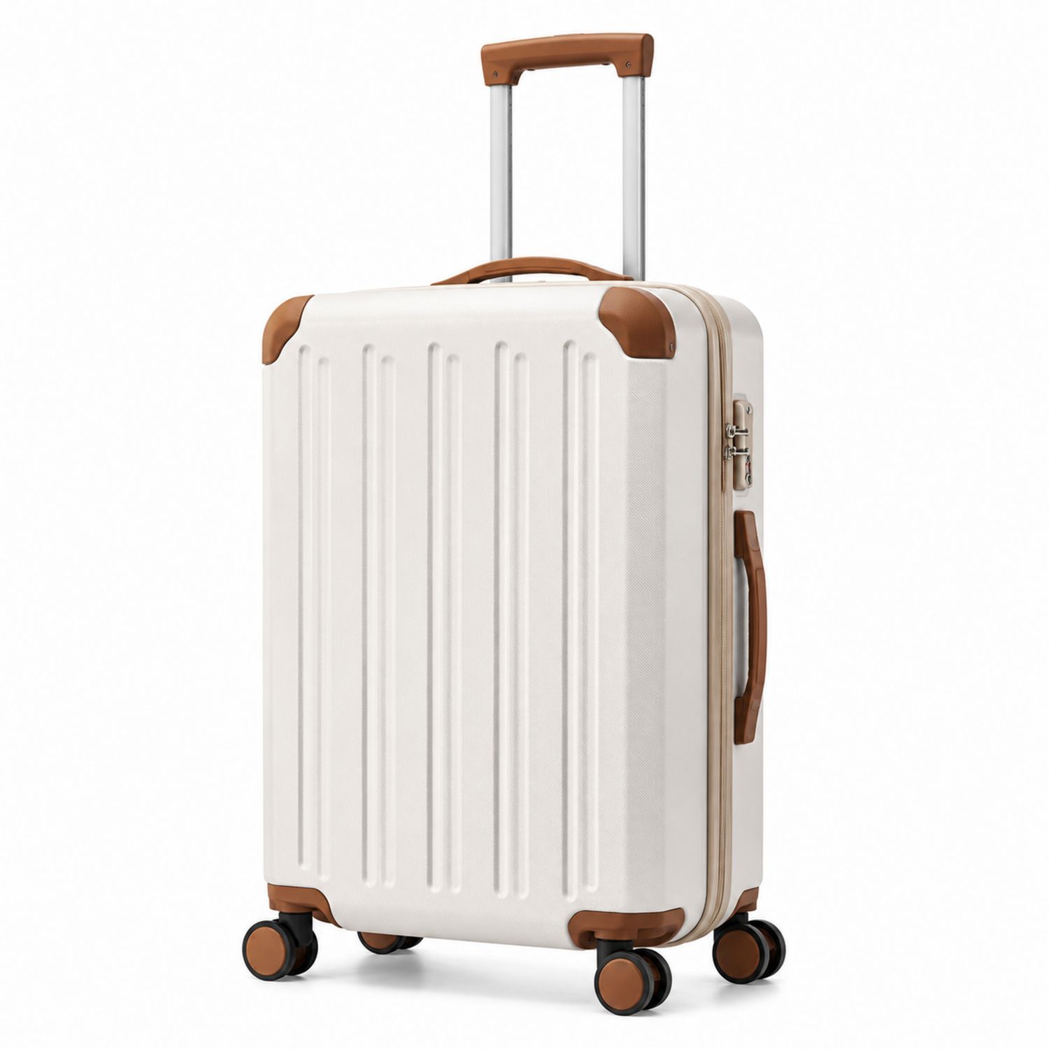 Maleta rígida blanca y marrón 55x35x20 cm con 4 ruedas