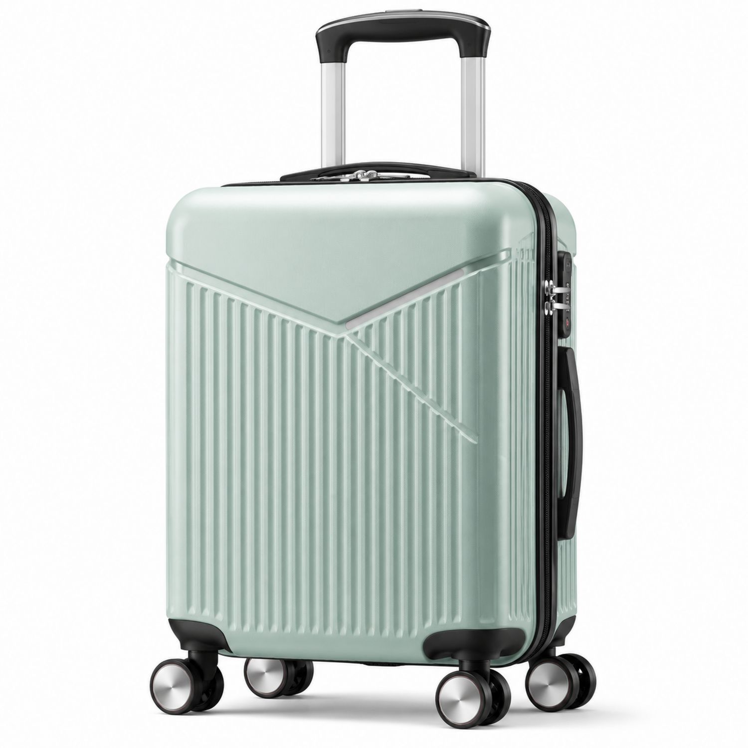 Maleta de cabina verde menta con ruedas giratorias y cerradura TSA
