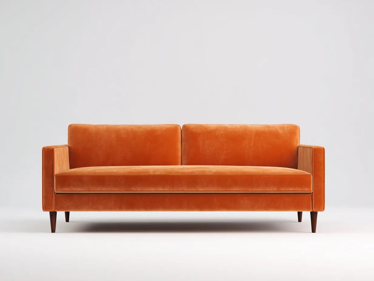 Sofá de Tres Plazas en terciopelo - naranja teja - 222x88x81 cm - para salón - patas de madera estilo moderno
