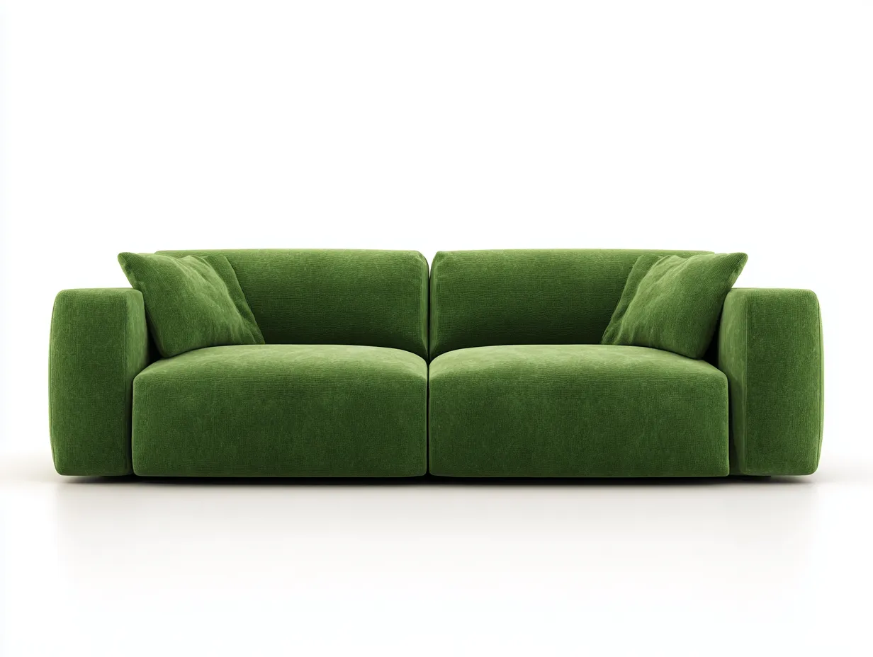 Sofá de Tres Plazas en tejido - verde hoja - 232x104x73 cm - para salón - brazos anchos diseño modular bajo