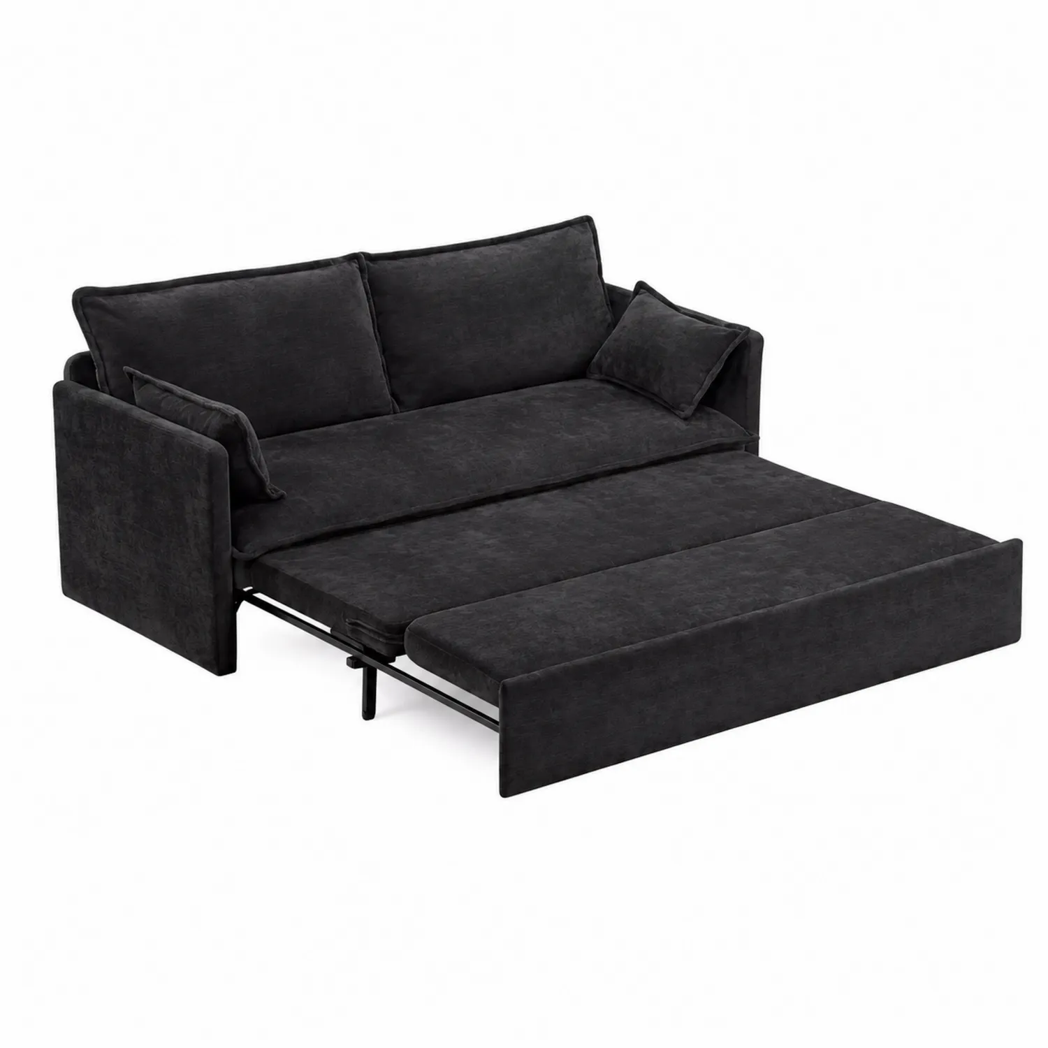 Czarna rozkładana sofa z tkaniny 200 cm