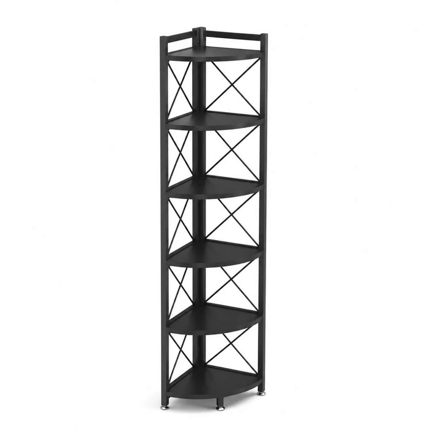 Czarny metalowy narożny regał 5-półkowy