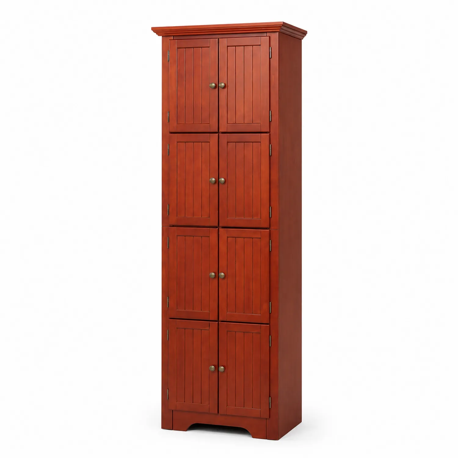 Wysoki kredens z drewna sosnowego, 6-drzwiowy, Ciemnoczerwony