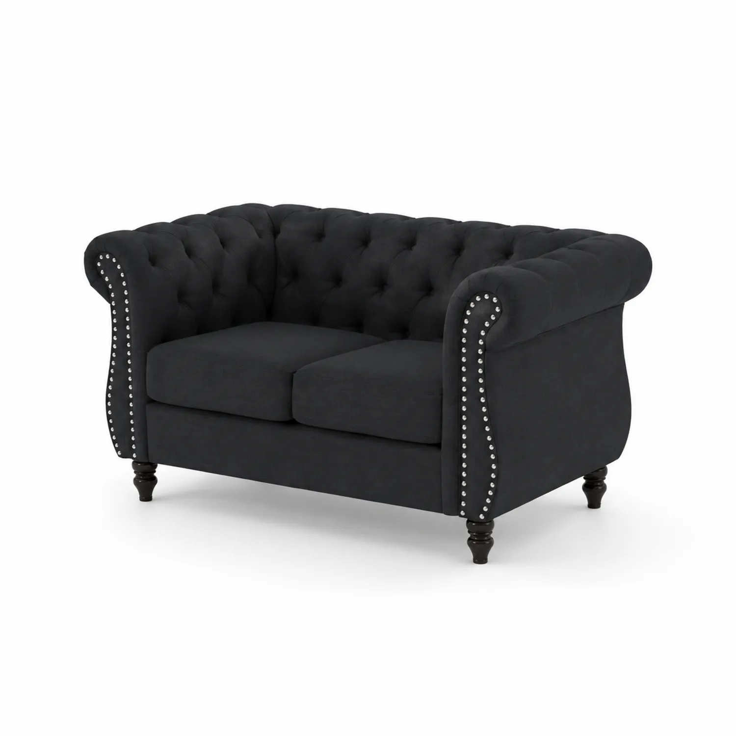 Sofa dwuosobowa czarna aksamitna Chesterfield