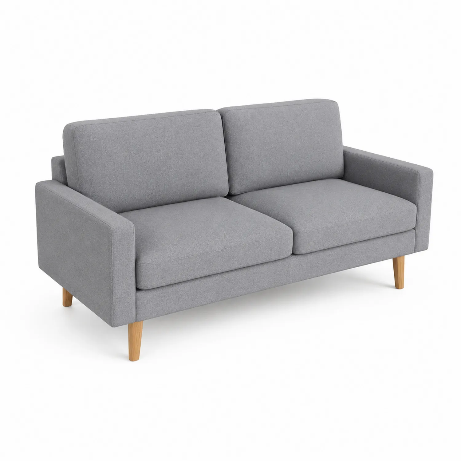 Sofa 2-osobowa z szarej tkaniny z drewnianymi nogami