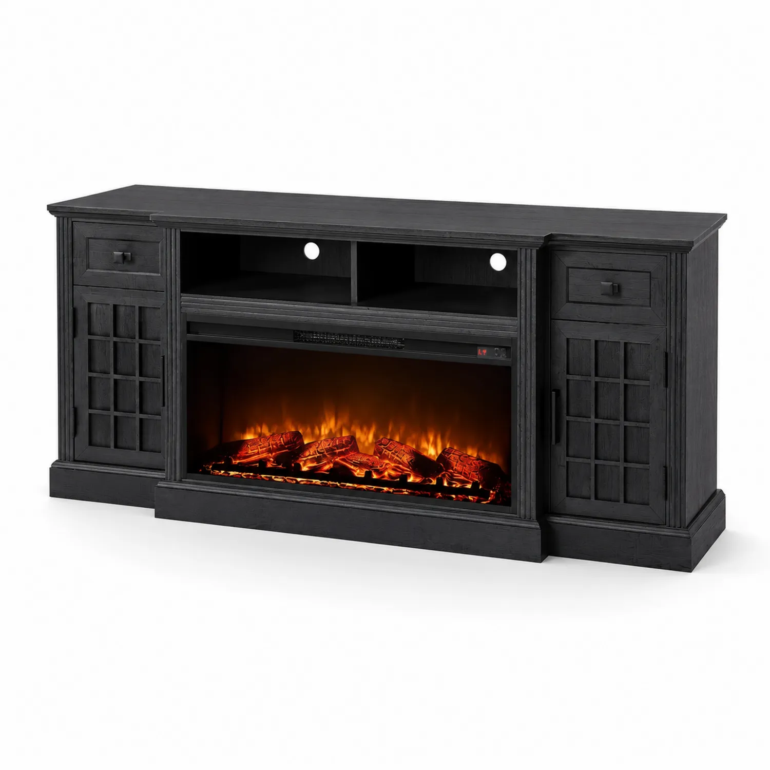 Szafka RTV z kominkiem elektrycznym czarny drewno 150x50x40 cm