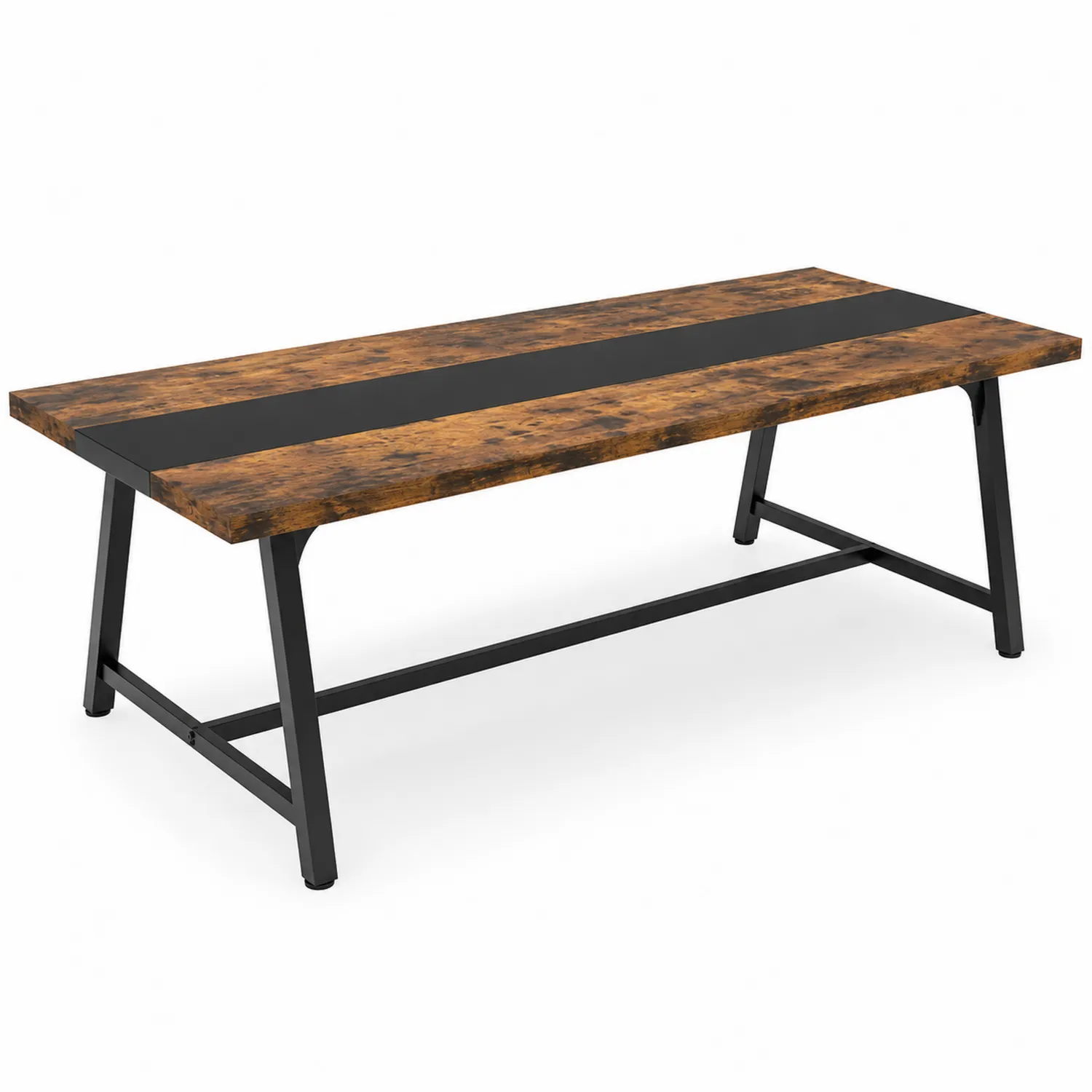 Stół prostokątny drewno metal 200x90x75 cm Brązowy Czarny