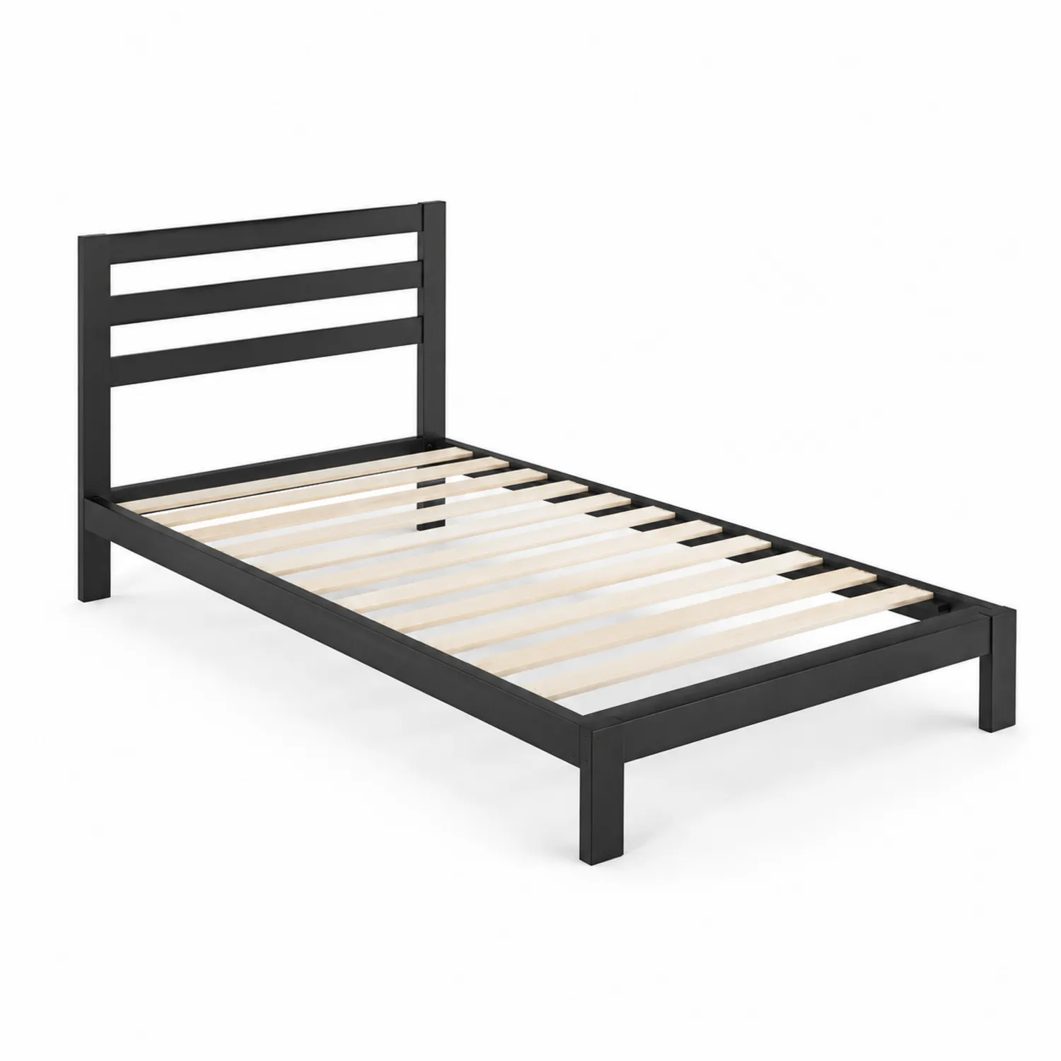 Łóżko metalowe czarne z listwami brzozowymi 200x90 cm