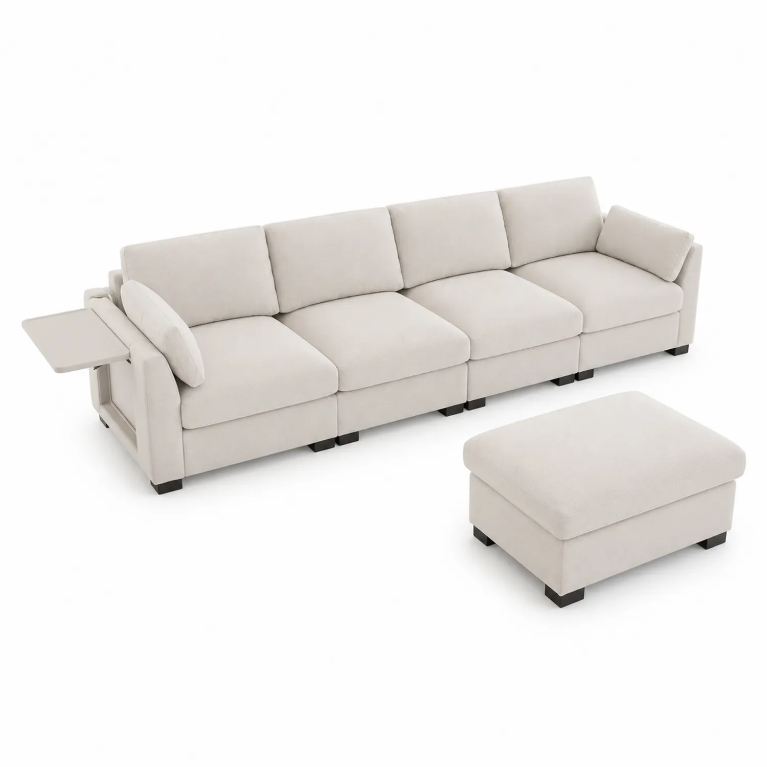 Sofa modułowa z pufą, tkanina, 290 cm, Beżowy