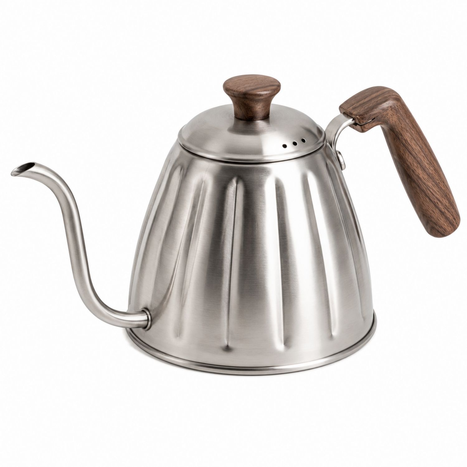 Bollitore per Caffè con Beccuccio a Collo di Cigno Argento e Manico in Legno-Valnitor