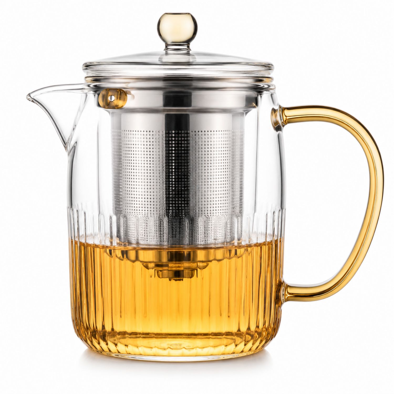 Teiera in vetro trasparente con infusore in acciaio inox, 1200ml-Valnitor