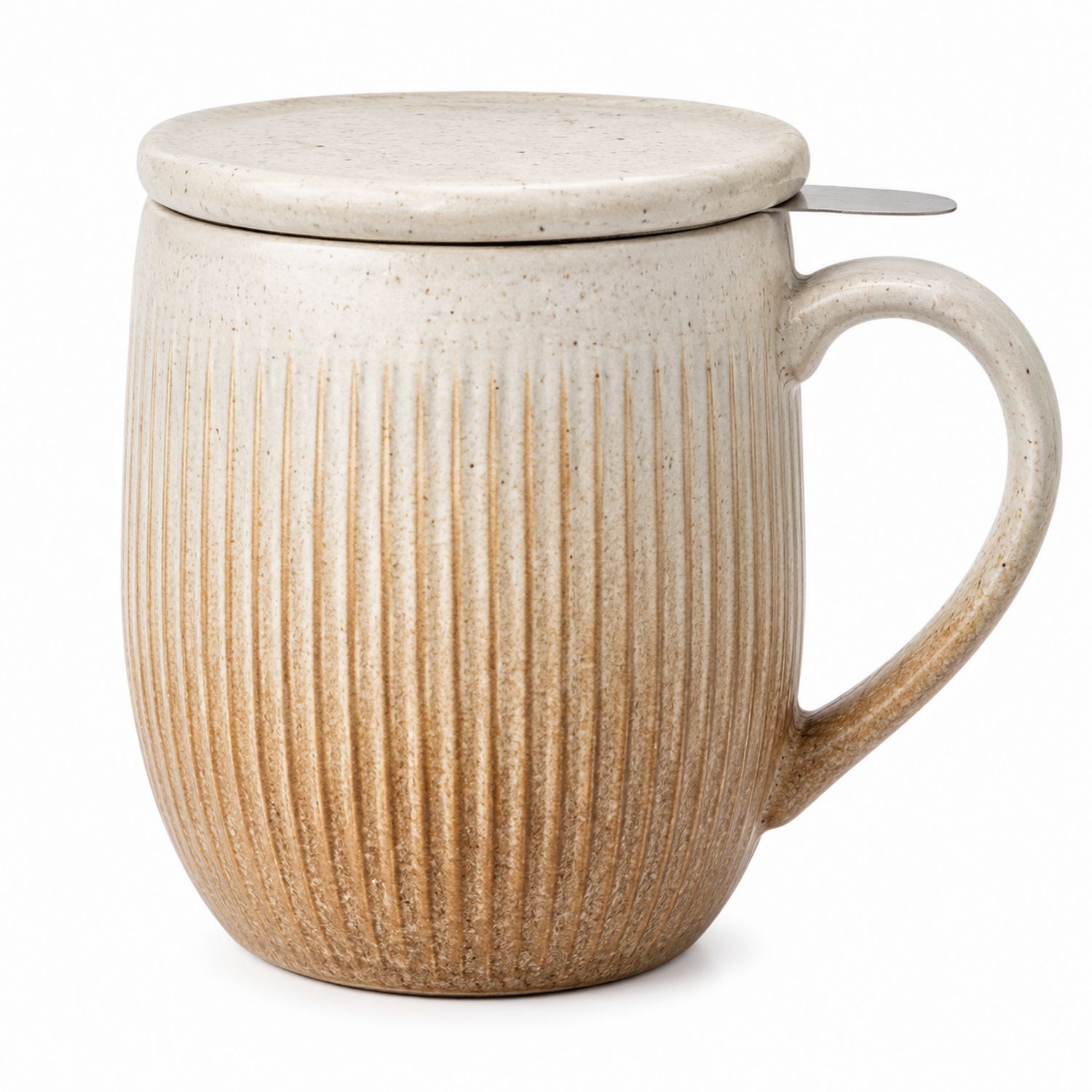 Tazza in Ceramica con Coperchio e Filtro 350ml Beige-Valnitor