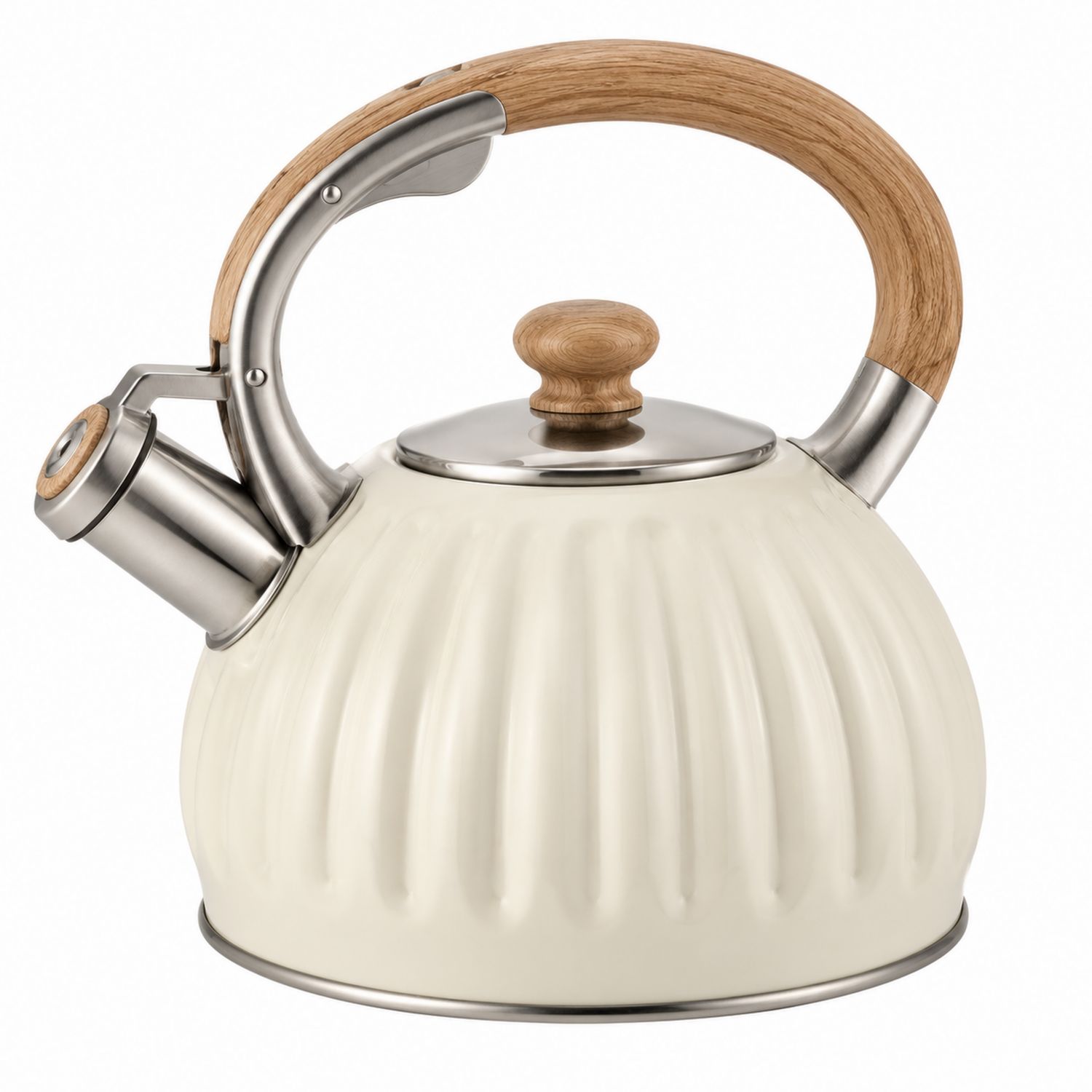 Bollitore da Tè Crema con Manico in Legno 2500ml-Valnitor