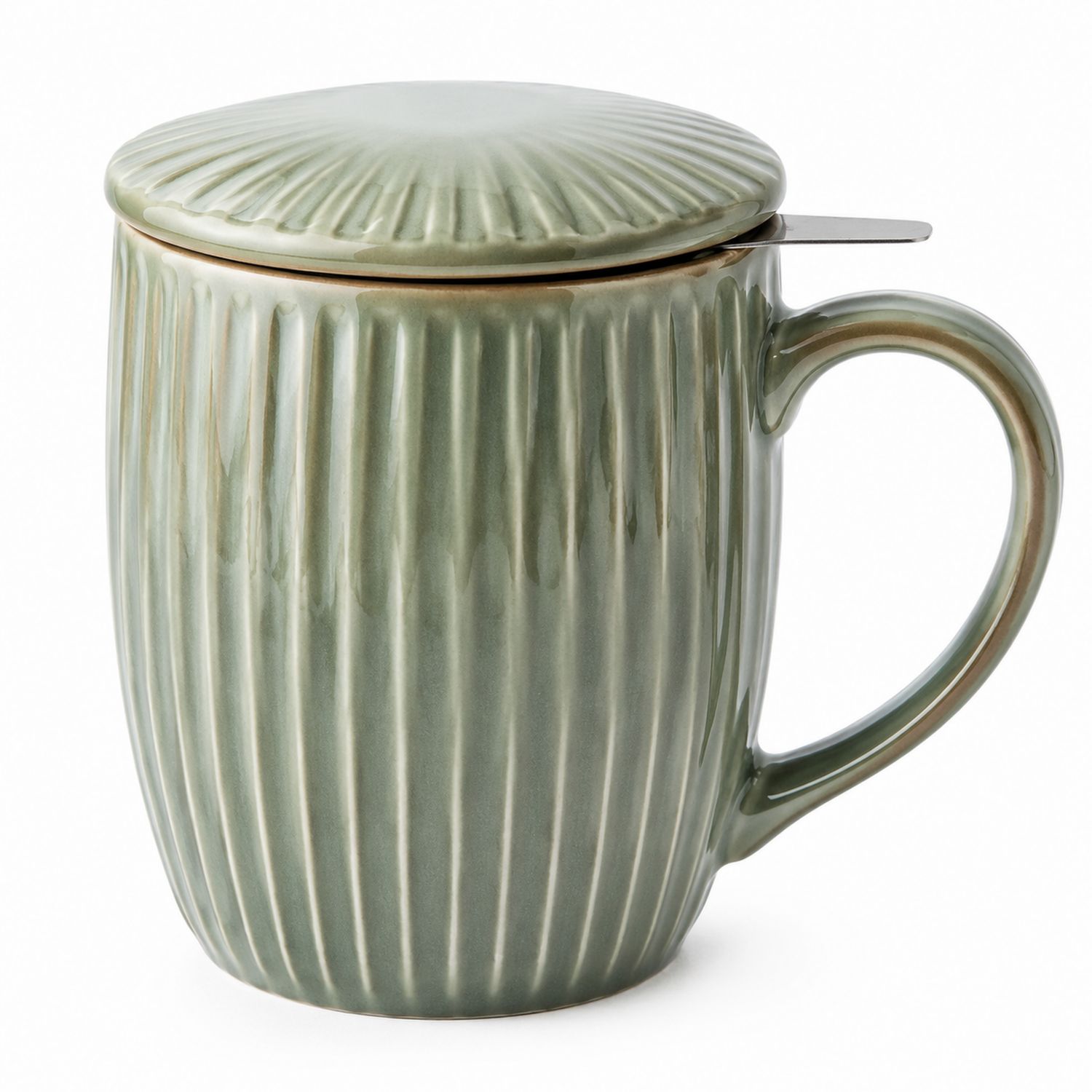 Tazza in Ceramica con Infusore e Coperchio Verde 400ml-Valnitor