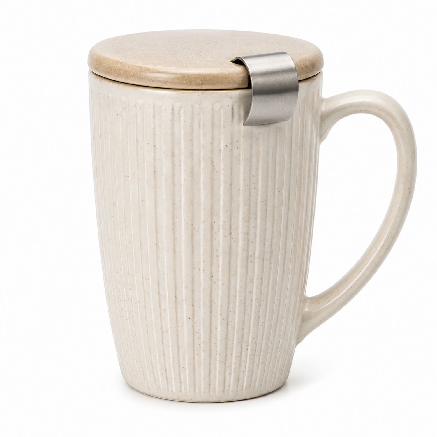 Tazza da Tè in Ceramica con Coperchio e Filtro 350ml Avorio-Valnitor
