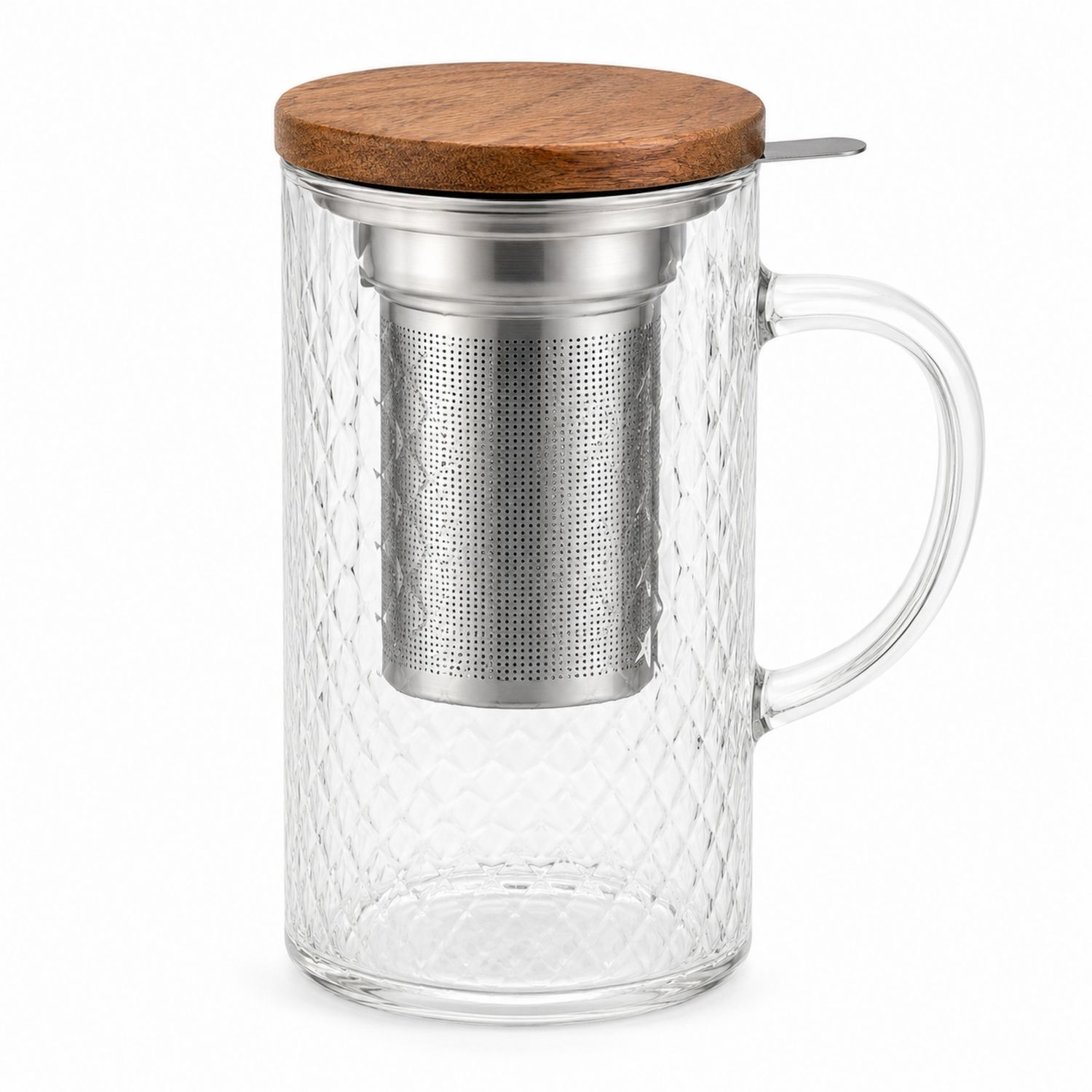 Tazza da tè in vetro con infusore in acciaio e coperchio in legno 500ml-Valnitor