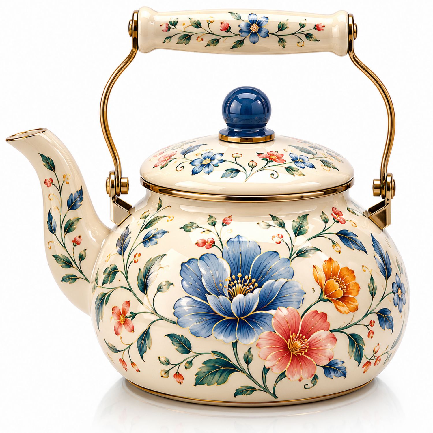 Bollitore in Ceramica Decorato con Motivi Floreali-Valnitor