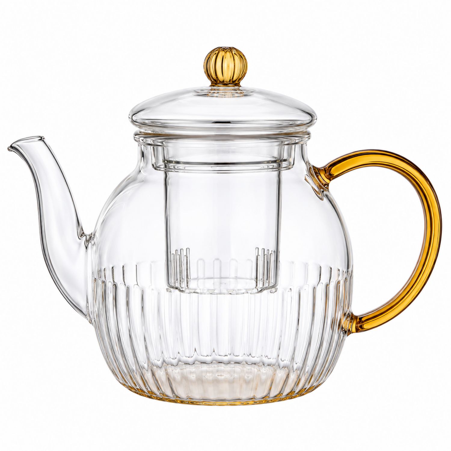 Teiera in Vetro con Infusore, Manico e Pomello Dorati, 1000ml-Valnitor
