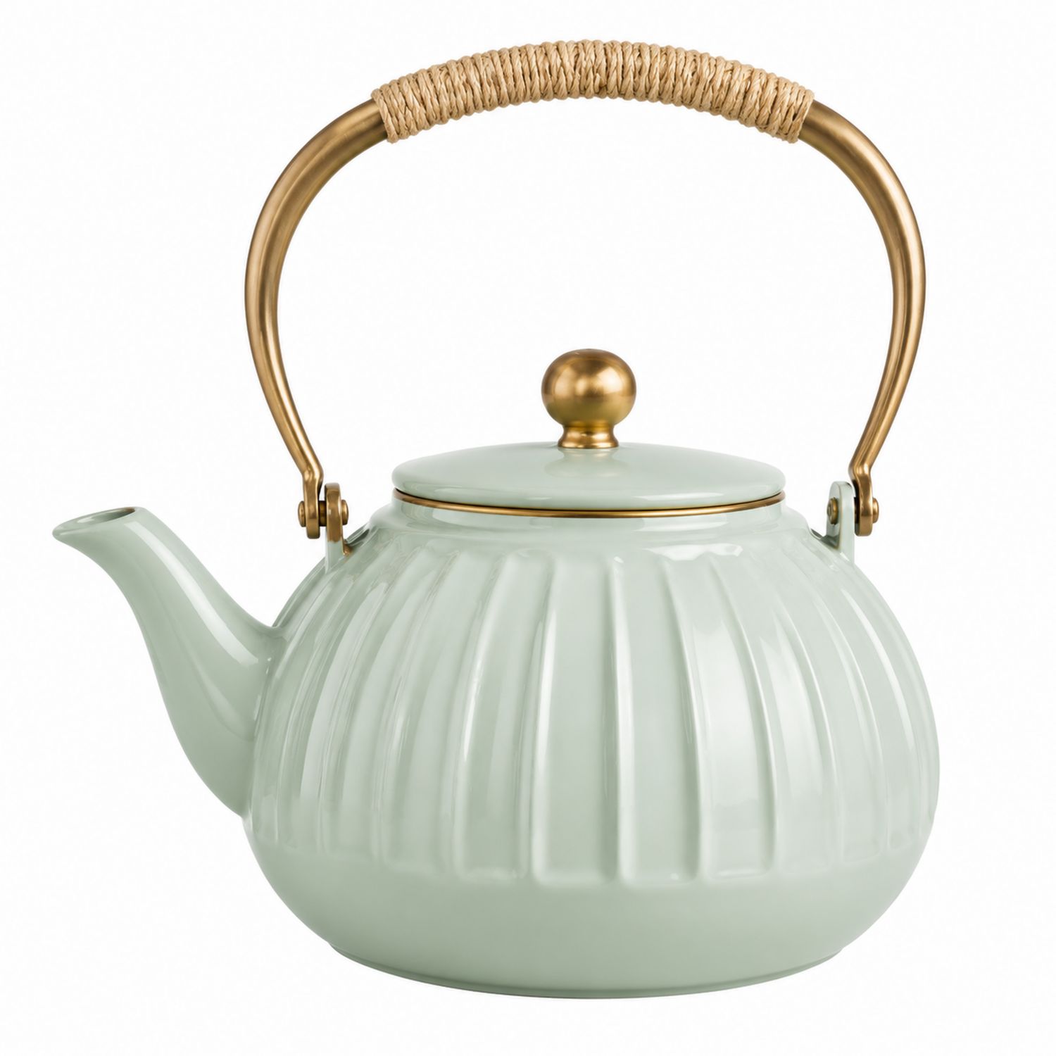 Teiera in Ceramica Verde con Manico Dorato-Valnitor