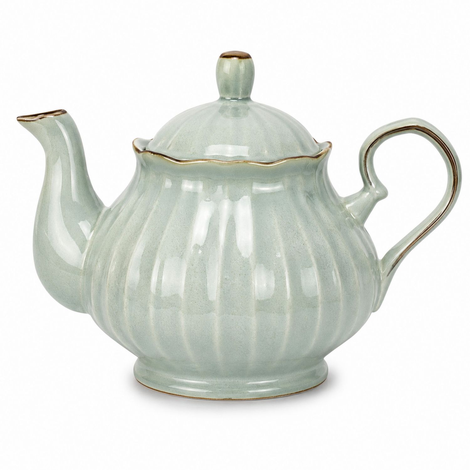 Teiera in ceramica con dettagli smerlati, verde chiaro-Valnitor