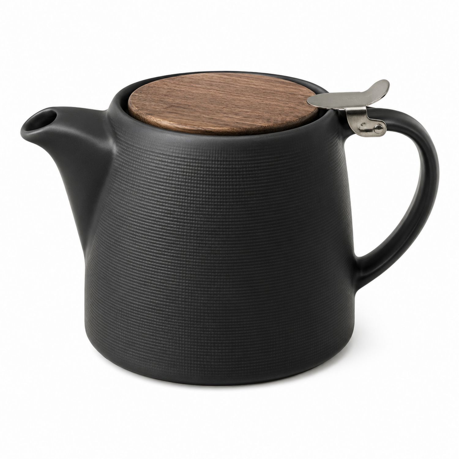 Teiera in Ceramica con Coperchio in Legno e Finitura Opaca Colore Nero 750ml-Valnitor