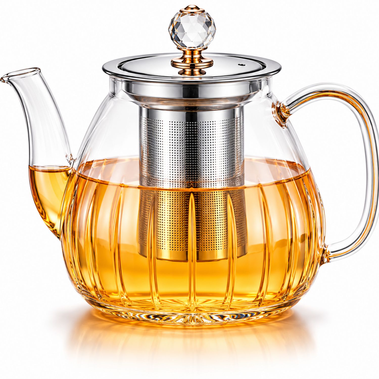 Teiera in Vetro Trasparente con Infusore da 1200ml e Coperchio Decorativo-Valnitor