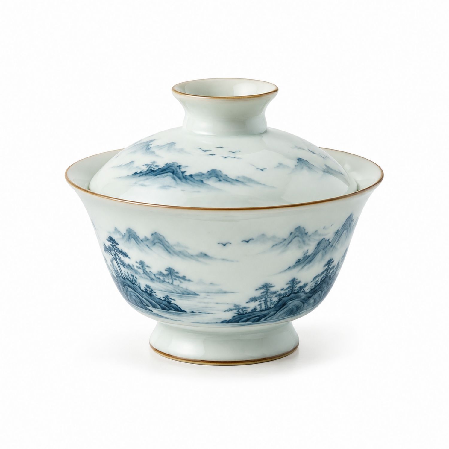 Tazza in Porcellana con Coperchio Motivo Paesaggio Cinese-Valnitor