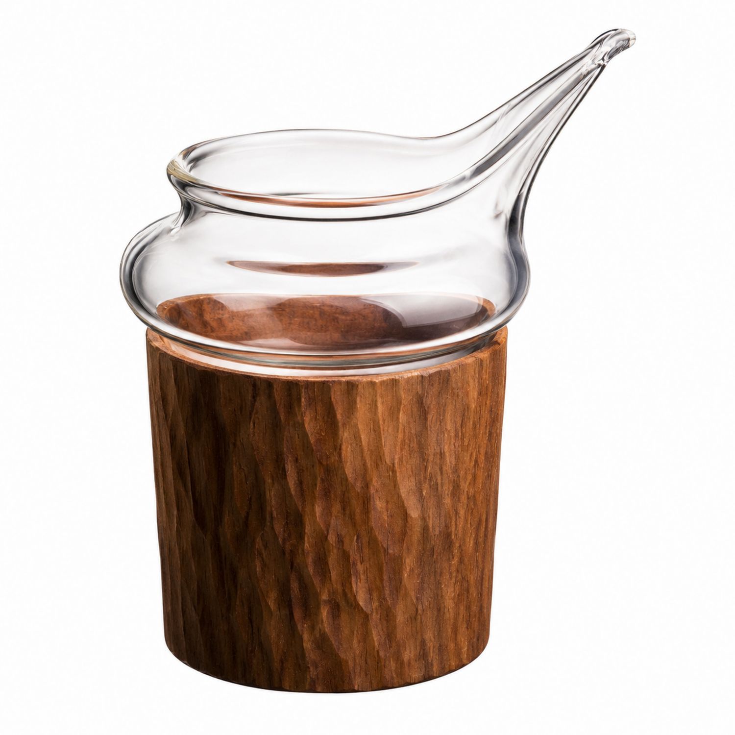 Brocca in Vetro Trasparente con Base in Legno Marrone-Valnitor