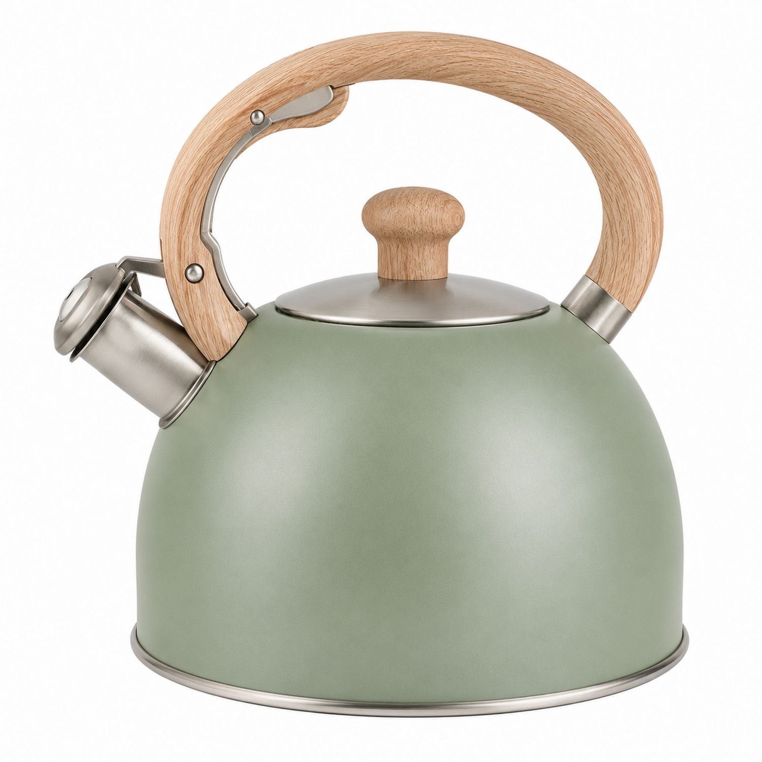 Bollitore Verde Opaco con Manico in Legno Ergonomico, 2000ml-Valnitor