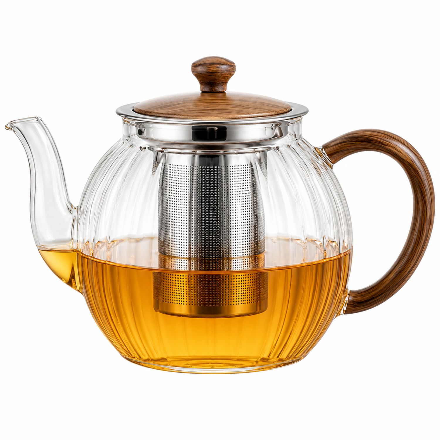 Teiera in vetro con infusore in acciaio e manico in legno-Valnitor