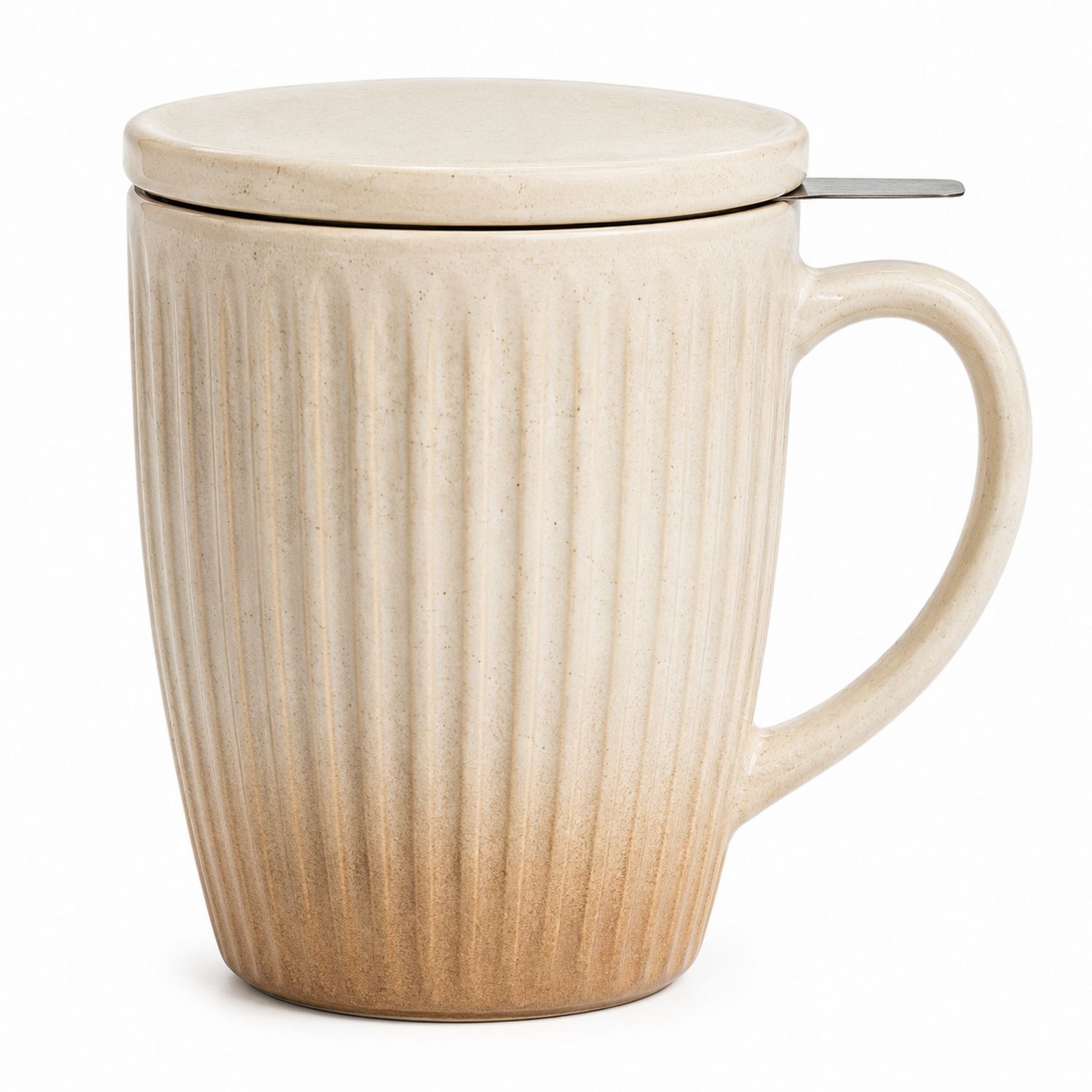 Tazza in Ceramica Beige con Coperchio e Filtro 350ml-Valnitor