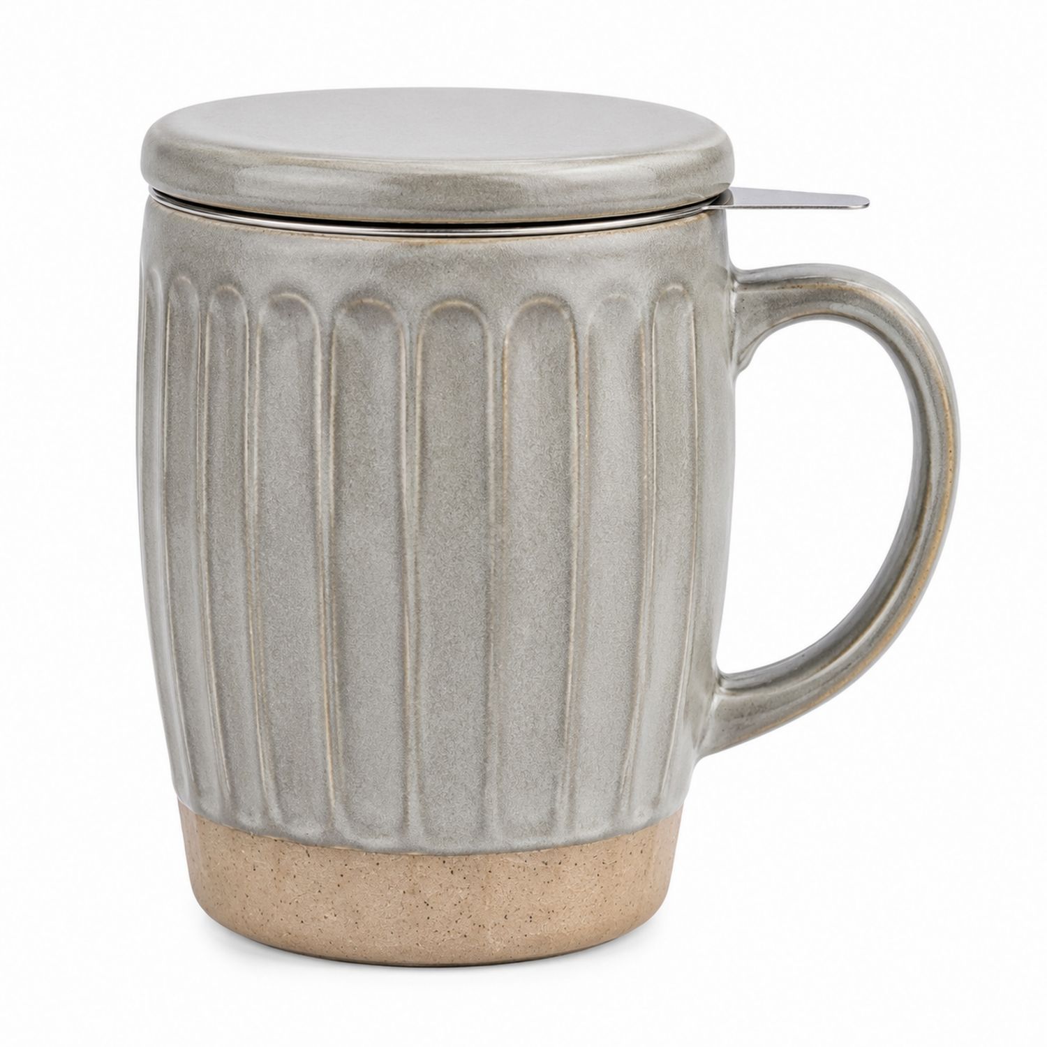 Tazza in ceramica con coperchio e infusore, grigio-Valnitor