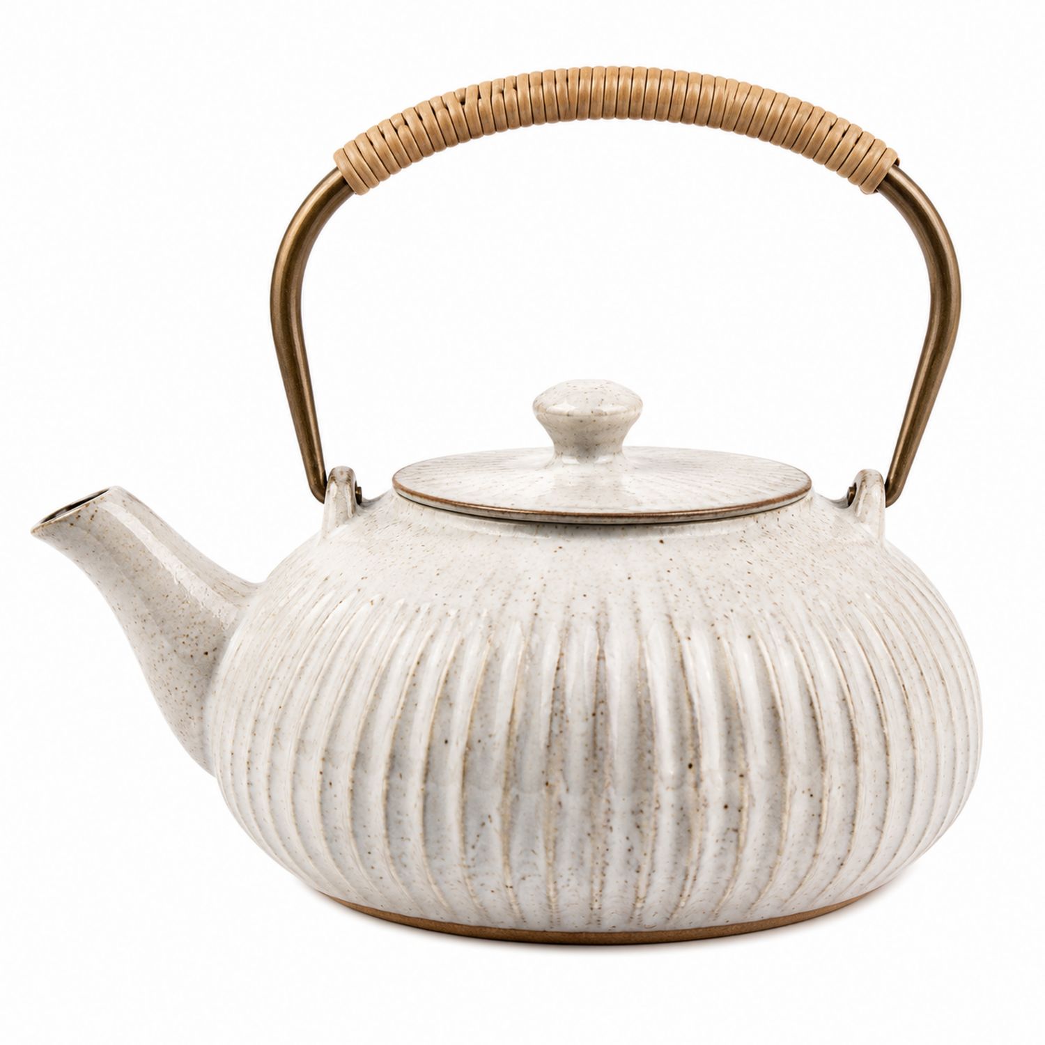 Teiera in Ceramica Giapponese 1200ml con Manico in Rattan Naturale-Valnitor