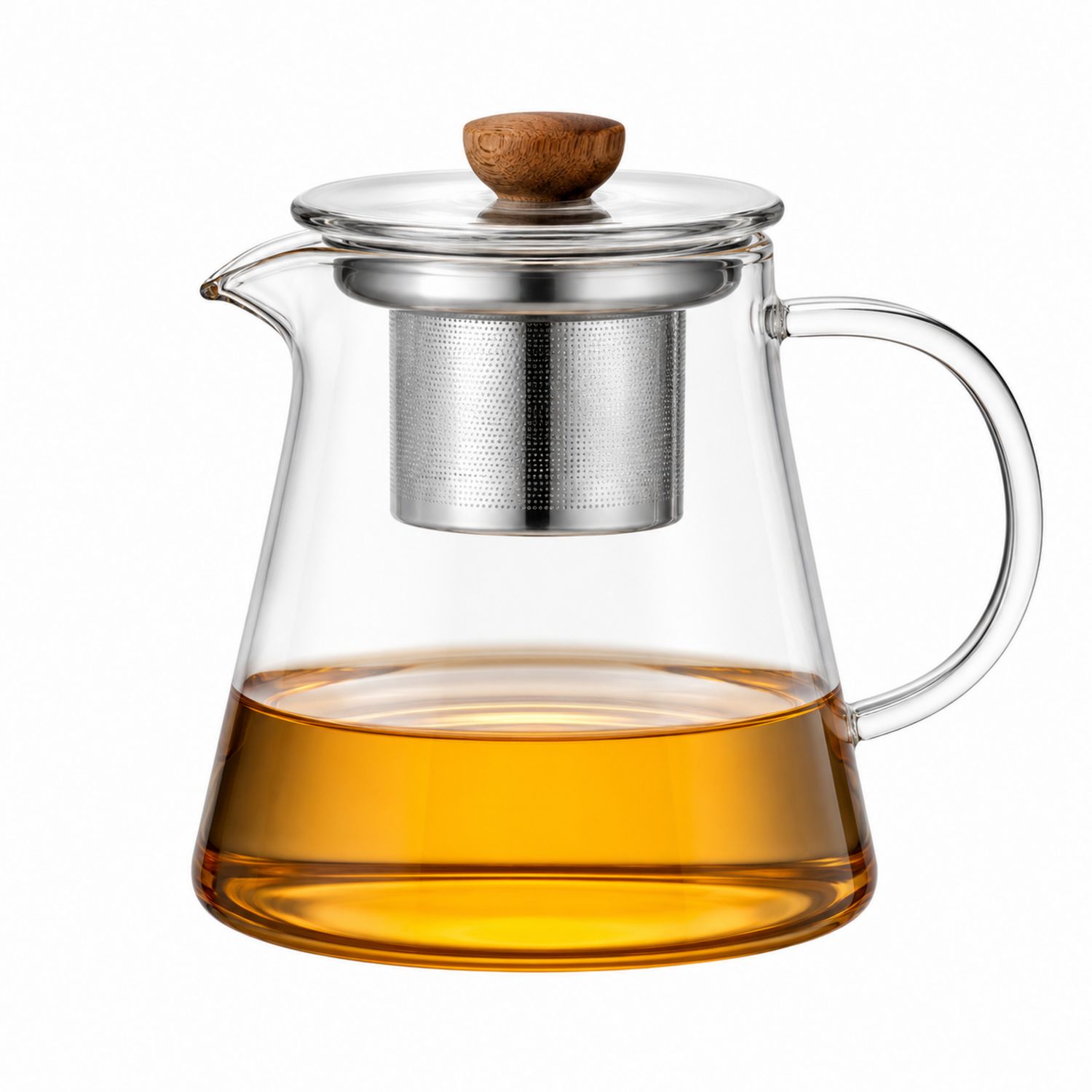 Teiera in Vetro Trasparente con Filtro in Acciaio Inox e Coperchio in Legno, 500ml-Valnitor