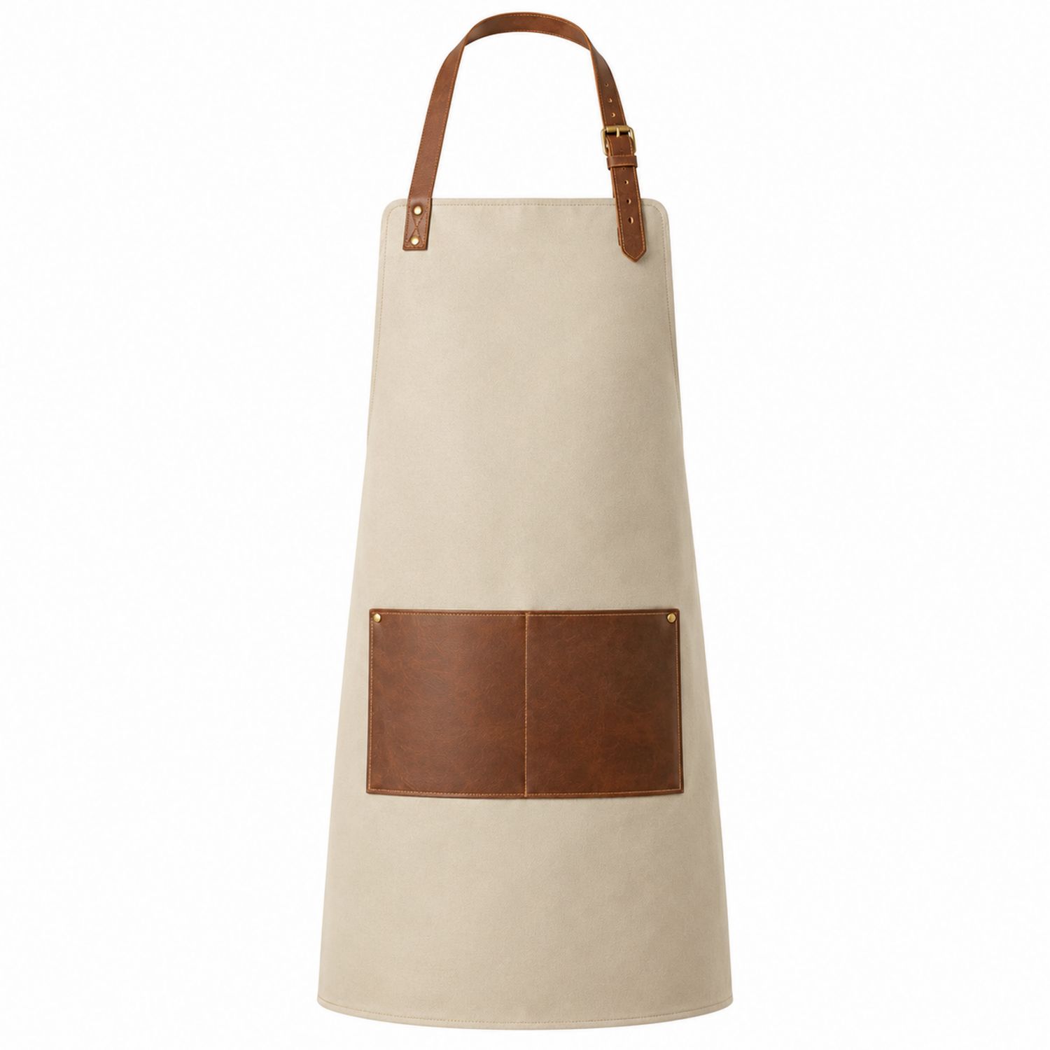 Grembiule da Cucina Beige con Tasca Anteriore in Ecopelle