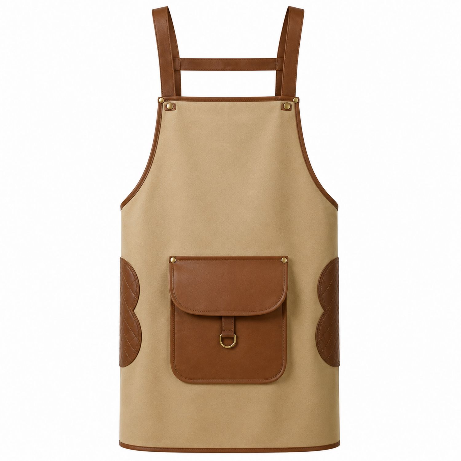 Grembiule Beige con Dettagli in Similpelle Marrone