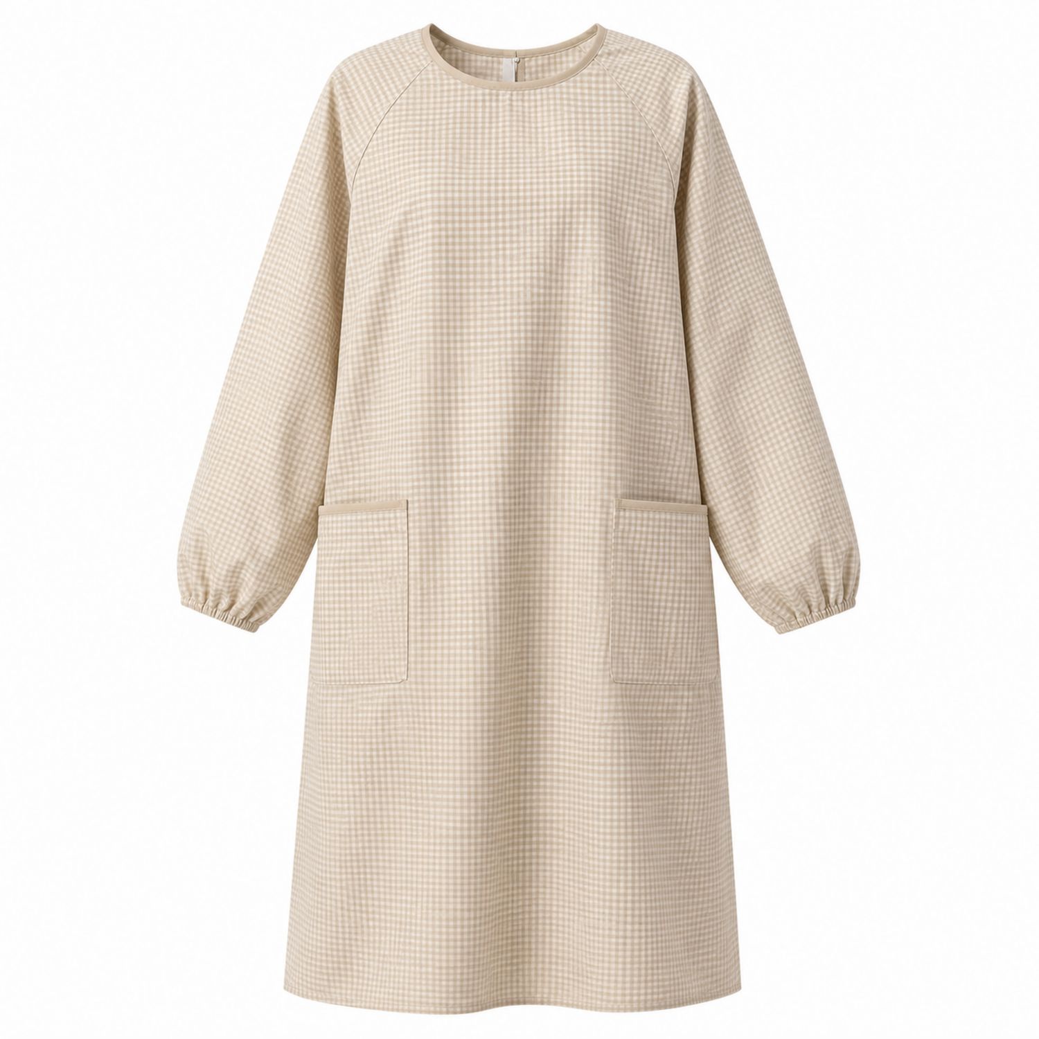 Vestito a Tunica a Quadretti Beige con Tasche
