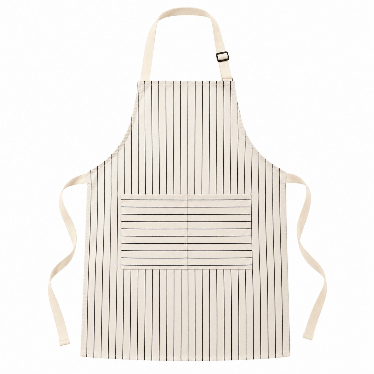 Grembiule da Cucina a Righe Beige e Nero con Tasca