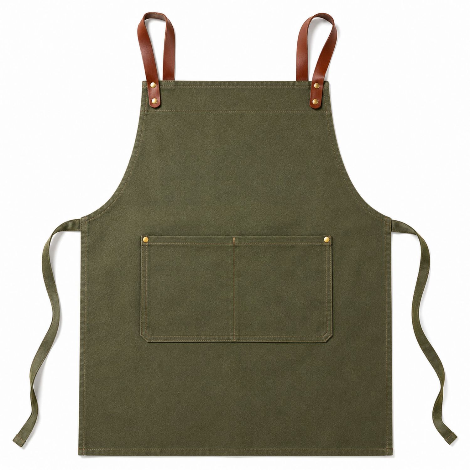 Grembiule da Cucina Verde Oliva con Cinghie in Pelle e Tasche
