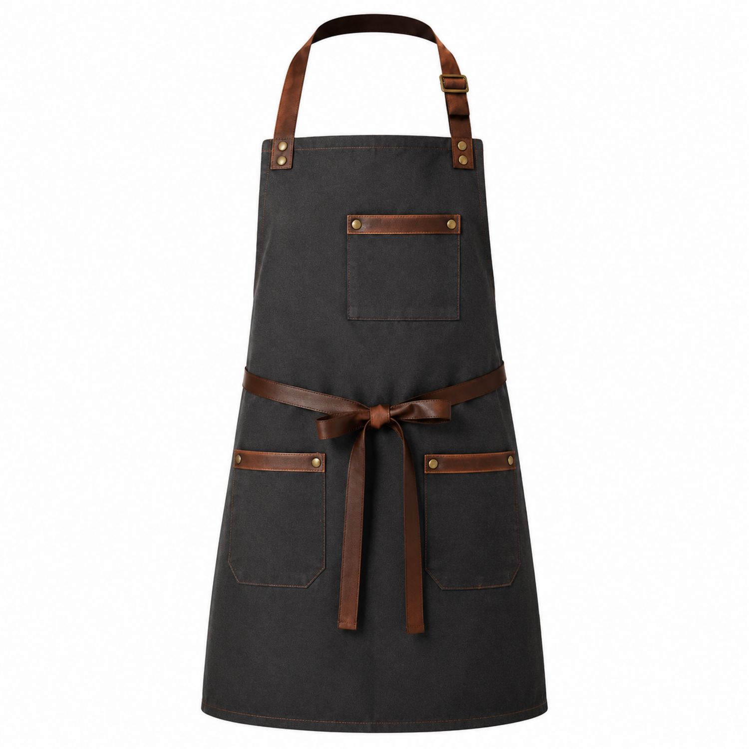 Grembiule da Cucina Nero e Marrone con Tasche e Cinturini Regolabili